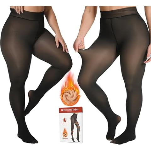 2 Pairs Plus Size Fleece Lined Tights Women,Thermal Winter Warm Fleece Tights, Sheer Thick Pantyhose Leggings XXL Cover