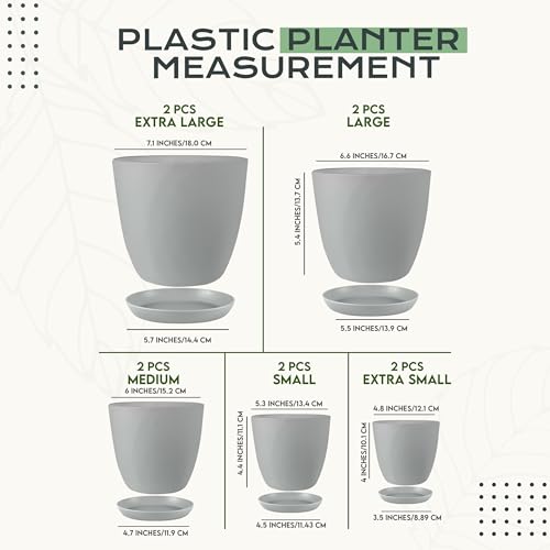 image for Utopia Home - Plant Pots Indoor with Drainage - 7/6.6/6/5.3/4.8 Inches
