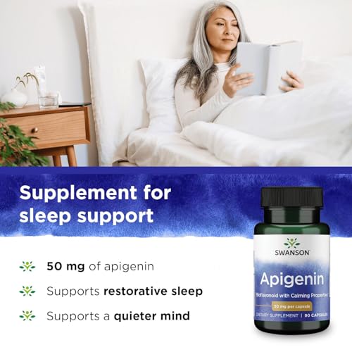 Swanson Apigenin Supplement, 50mg Capsules (90 Count), Helps Promote Sleep, Stress Relief & Overall Men's Health