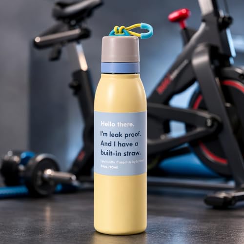 Image of LHOTSE Water Bottle for Office Use - Leak Proof Stainless Steel Bottle with Built-In Straw, 24oz (720ml), BPA Free, Easy Carry Loop, Durable for Daily Hydration (Light Yellow, 720 ML)