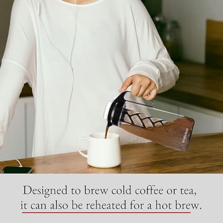 Barvivo Cold Brew Coffee Maker - 67.63OZ / 2L - BPA-Free Plastic Premium Iced Tea Maker & Iced Coffee Maker - Cold Brew Pitcher to Brew the Perfect Morning Coffee - Ideal as Iced Tea Pitcher