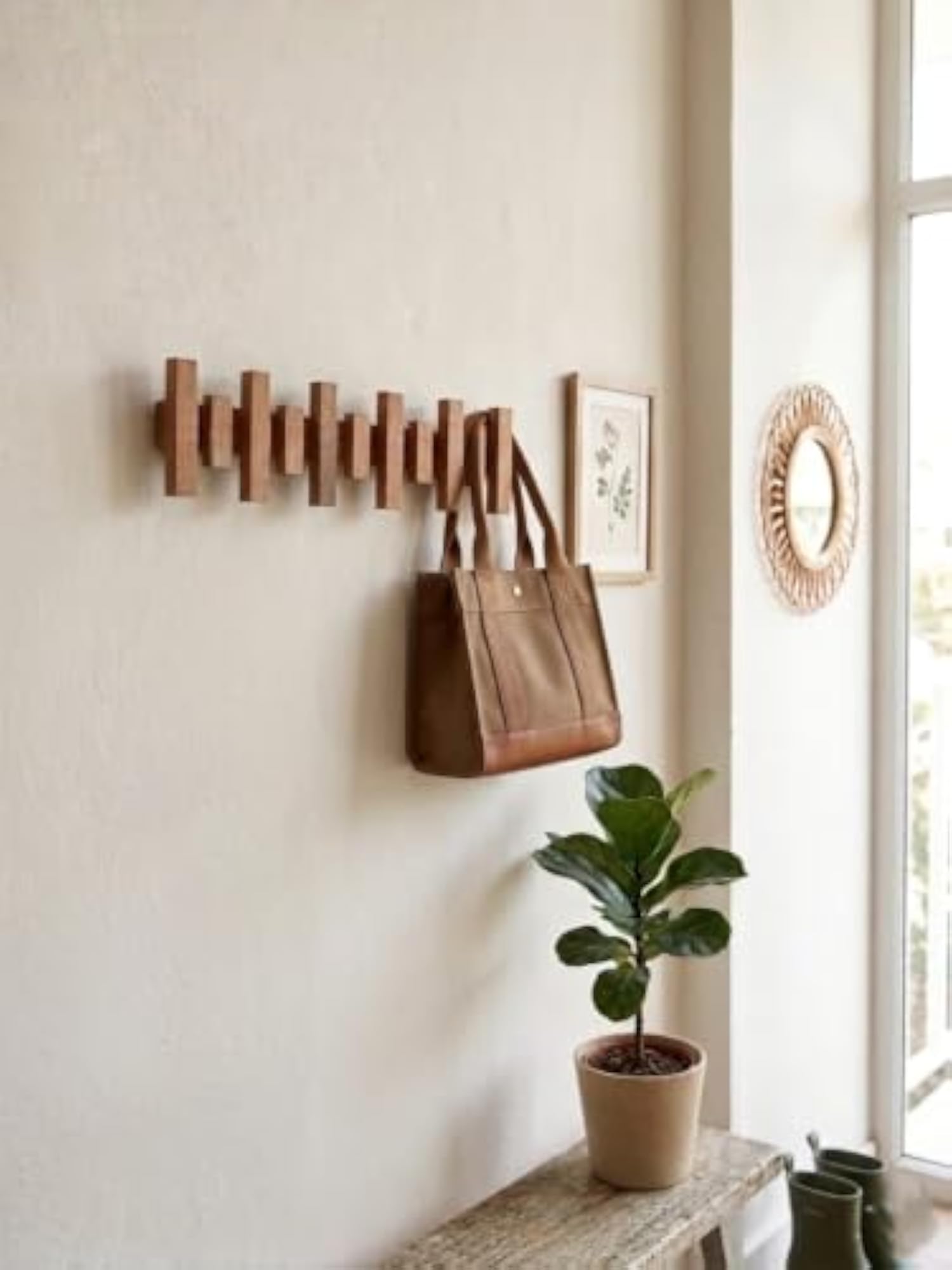 Wooden Wall-Mounted Coat Rack with Multiple Hooks