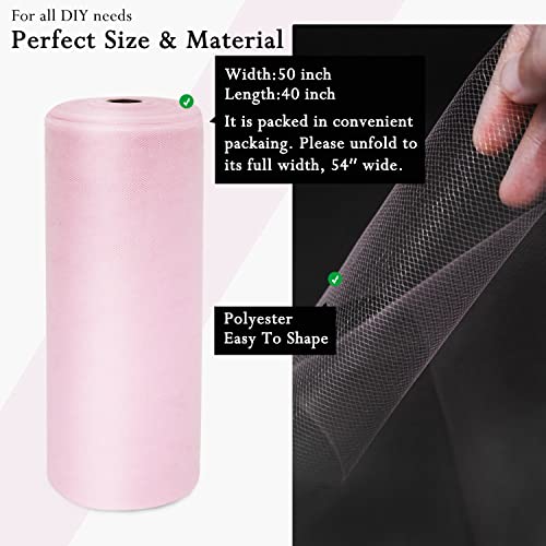 Image of Light Pink Tulle Fabric Rolls 54 Inch by 40 Yards Tulle Bolt Spool for Wedding Decorations DIY Tutu Baby Shower Table Skirt Ceiling Decor Birthday Party Craft Supplies