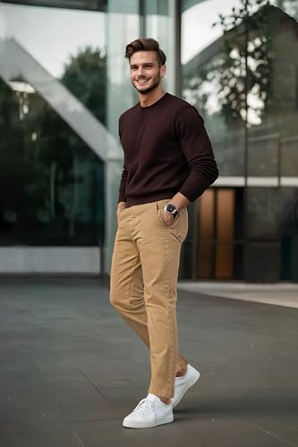 Plaid&Plain Men's Skinny Stretchy Khaki Pants Colored Pants Slim Fit Slacks Tapered Trousers 819 Khaki 27X28