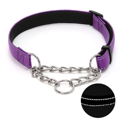 Martingale Dog Collar with Stainless Steel Chain, Adjustable Soft Padded Nylon Reflective Collar, No Pull Heavy Duty Chain Walking Training Colllars for Large, Medium, Small Dogs(Purple, 12.6"-19.7") -  Love Dream