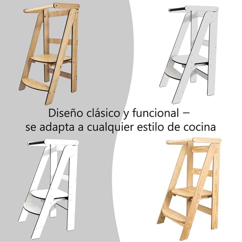 Miniatura 8 de Torre De Aprendizaje Montessori Gris Compacta, Torre De Aprendizaje Evolutiva Niños, Escalera 2 Peldaños, Escalón Infantil, Taburete Infantil, Personalizable Con Nombre, Hecho A Mano