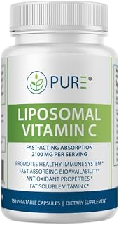 PURE Liposomal Vitamin C Capsules, 2100mg, Sunflower Lecithin, 180 Capsules, 60-Day Supply, Premium Wellness Supplement
