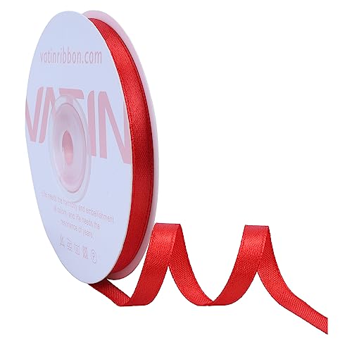 VATIN Red Satin Ribbon Polyester 6mm X 23m(25 Yards) Craft Fabric Ribbon Perfect for Gift Wrapping,Hair Bow,Party Balloon Trimming, Cake Decoration Sewing and Other Craft Projects