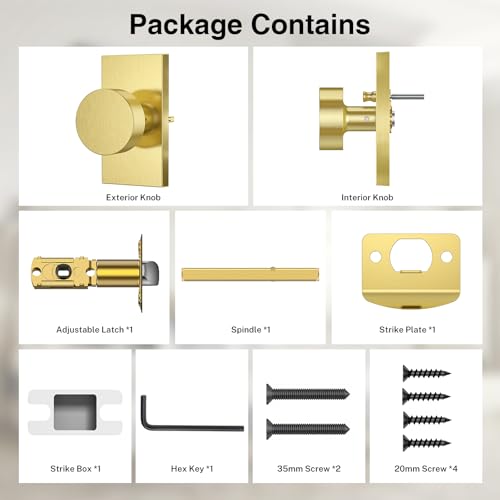 Calzibeno Satin Brass Privacy Door Knobs, 3 Pack Zinc Alloy Heavy DutyDoor Knob, Brushed Gold Door Knobs Interior, Rectangular Modern Door Knob for Bedroom, Bathroom by Calzibeno - Image 6