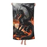 Fiery Dragon Beach Towel, Lightweight Ultra Soft Microfiber Quick Dry, Majestic Black Dragon Bath Towel Gifts for Outdoor, Travel, Pool, Bathroom, Swimming Decor 31x51in