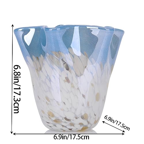 Vaso de vidro soprado à mão, vaso de vidro exclusivo, vaso de boca larga de vidro azul, vaso de vidr