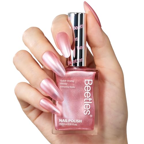 Beetles Pink Nail Polish - 15ML Quick Dry Nail Polish Romantic Reverie Pink Rose Pearl Nail Lacquer Shimmer Fingernail Polish Art Effect for Nail Salon-Quality