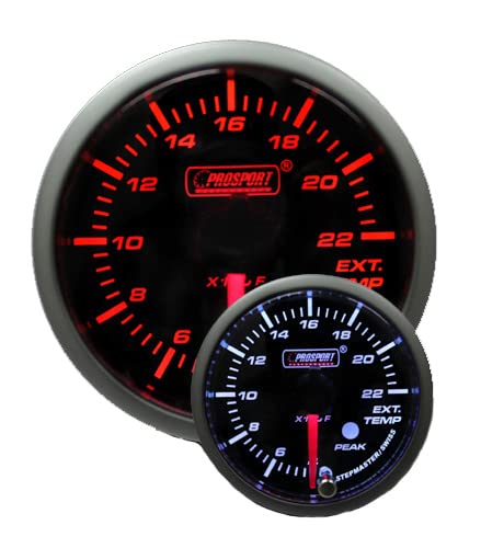 Prosport Performance Premium Series Exhaust Gas Temperature Gauge 52mm 2-1/16 Inch Amber White EGT Meter 0-2200°F Stepper Motor Peak Recall Warning