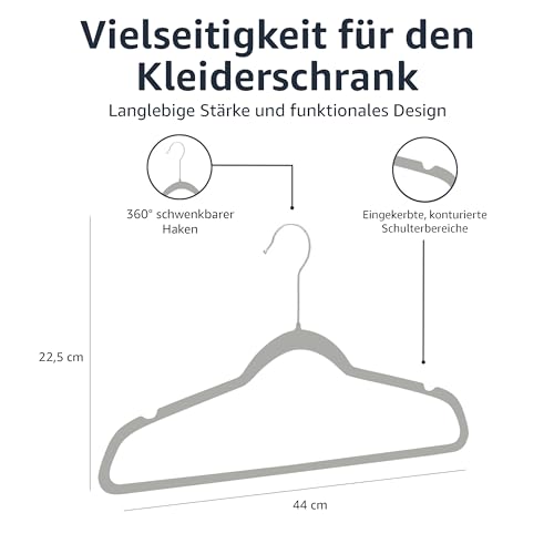 Amazon Basics Kleiderbügel aus Samt für Anzüge, grau, schmal, rutschfest, 50er-Pack