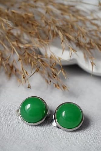 Green Jade Small Clip On Earrings Silver, Gemstone Clips, Green Jade Earrings, Green Stone Clip On Earrings For Girls, Ear Clips For Women #TOP3
