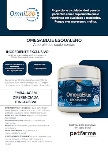 Omegablue Esqualeno 400mg - cães e gatos 60 capsulas - Omnilab