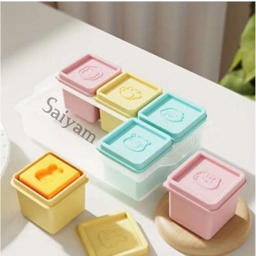 Image of Saiyam Square Ice Cube Storage Trays with Lids, Pastel Colours, Square Summer Ice Box with Removable Lid, Easy Release Cube Molds