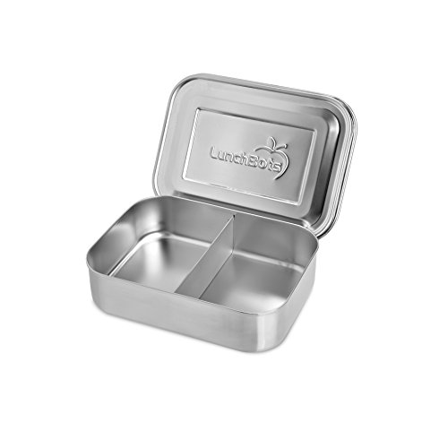 LunchBots Small Snack Packer Toddler Bento Box - Extra Small Divided Stainless Steel Snack Container - 2 Compartments for Fruits, Vegetables and Finger Foods - Dishwasher Safe – Stainless Lid