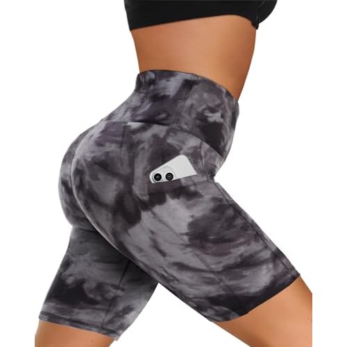 Biker Shorts Women with Pockets - 3"/5"/8" High Waisted Soft Tummy Control Workout Shorts for Yoga Athletic Gym Black Tie Dye XX-Large 8 IN
