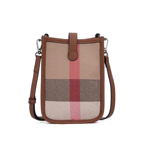 Genuine Leather Plaid Canvas Crossbody Bag, Small 5