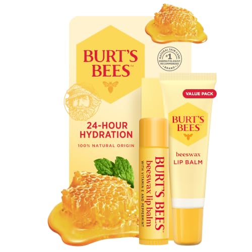 Burt's Bees 24 Hour Hydrating Lip Balm, Beeswax, 2 Pack, 0.15/0.35 oz