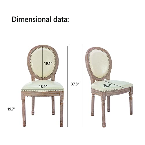 Nrizc French Country Dining Chairs Set Of 4, Leather Farmhouse Dining Room Chairs With Round Back, Solid Wood Legs, Oval Side Chairs For Kitchen, Bedroom, Dining Room #TOP2