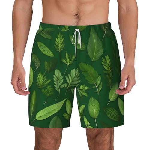 Men's Herb Plant Leaves Print Quick-Dry Mesh Swim Trunks Stretch Lining Beach Shorts Surfing Summer Vacations2