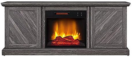 Walden Media Entertainment Console - TV Stand - Weathered Gray Raw Wood Finish (with Fireplace)