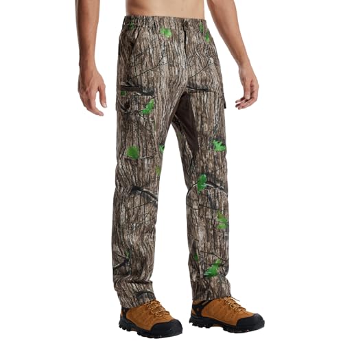 LOOGU Camo Hunting Pants for Men Water-Resistant Quiet & Matte Turkey Hunting Camo Pants for Men with 6 Pockets 30W x 30L Loogu Ents Green Camo