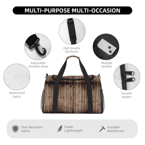 Bolsa de viaje de grano de madera grande y plegable con tejido impermeable para el gimnasio 5