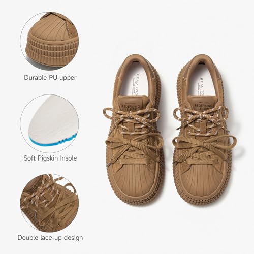 Image of BEAU TODAY Platform White Sneakers for Women,Leather Casual Tennis Shoes