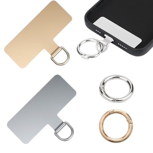 COYUN 2pcs Correa de cordón para teléfono celular, repuesto para teléfono con anillo de metal, banda para teléfono móvil, correa universal para teléfono móvil(oro, plata)