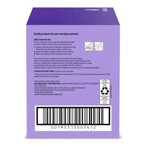Image of Amazon Basics Floor Mopping Dry Pads, Super Absorbent, Fits Swiffer WetJet Mopping Systems, 36 Count, Packaging May Vary