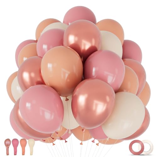 Image of 68 Pcs Retro Pink Nude Party Balloons 12Inch Dusty Pink Metallic Rose Gold Balloon Beige Blush Latex Ballons for Girls Birthday Wedding Baby Shower Party Decorations.