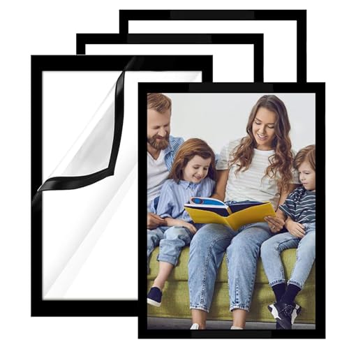 Ensemble de Cadres Magnétiques, 4 Pièces Noir Cadres de Peinture en Diamant, 30 x 40 cm Cadre Photo Autocollant, Cadre d'Affichage Magnétique, Pour Décoration Murale et Présentation de Documents