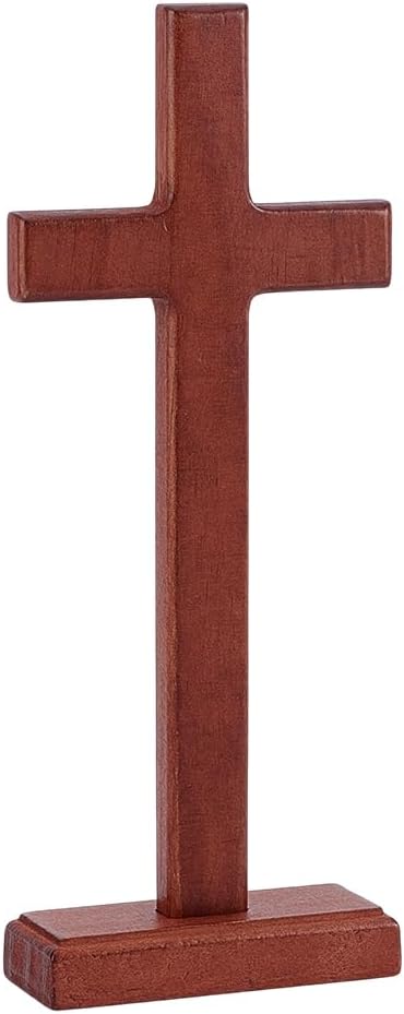 HOBBIESAY Wood Standing Cross 7.67inch Wooden Standing Crucifix Cross with Detachable Stand Standing Crucifix for Church Home Room Decoration for Table Home Decoration