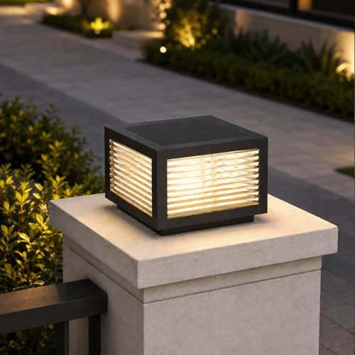 PTOUG Solar Outdoor Post Cap Light, 7.9' Stainless Steel IP65 Waterproof Pillar Light Square Post...