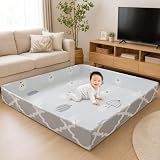 enne. プレイマット 折りたたみ 防水 200×180cm 厚み1cm 多機能 4WAY サイドガード付き 防汚 滑り止め 衝撃吸収 フロアマット 床暖房対応 (color：スノウマン & モロッカン)