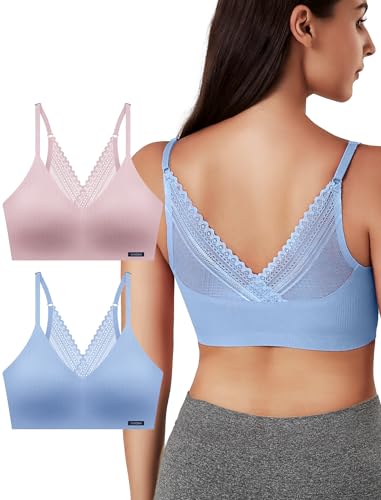 Image of Livona Lace Bralette for Women - Comfort Sports Bra Wireless Padded Bralette with Support Workout Tops Cami Crop S-XXL