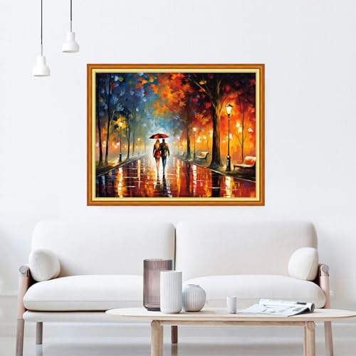 Image of DMCVIVR Stamped Cross Stitch Kits for Beginners Adults Needlepoint Kits for Beginners Embroidery Kits for Adults Crossstitch Kit for Beginners 11CT-Romantic Night Scenery 16x20 inchs