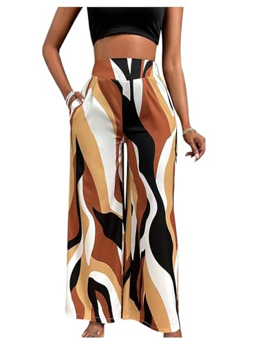 WDIRARA Women's Printed Elastic Waist Loose Fit Wide Leg Pants with Pockets