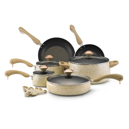 Paula Deen Signature Collection Porcelain Nonstick 15-Piece Cookware Set, Oatmeal Speckle