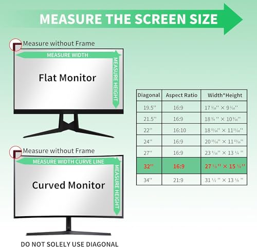 Image of 32 Inch Curved Computer Privacy Screen Filter for 16:9 Widescreen Computer Monitor Computer Screen Protector Computer Screen Privacy Shield Anti Glare and Blue Light (2-Pack)