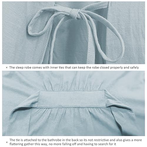 COLORFULLEAF Women's 100% Cotton Robes Summer Short Sleeve Robe Lightweight Knee Length Bathrobe Loungewear with Pockets (Cadet Blue,XL) by COLORFULLEAF - Used condition - US$32.62