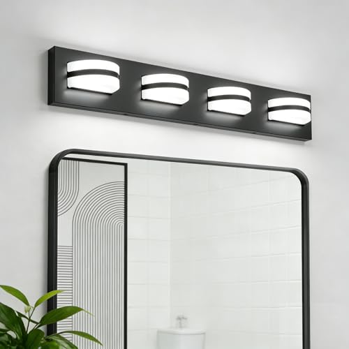 Image of Rotatable LED Bathroom Vanity Light 4-Light 27 inch Black Dimmable ETL