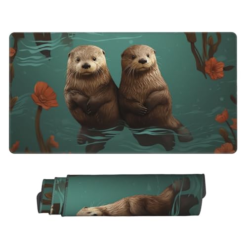 Tapis de souris de jeu loutres amoureuses élimine les rayures de bureau avec bords cousus