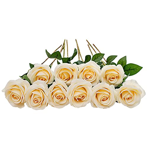 DuHouse Lot de 10 Roses artificielles en Soie avec Longues tiges pour Arrangement de Mariage,...