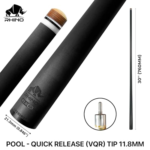 RHINO - 30" / Quick Release (VQR) Carbon Pool Cue Single Shaft, Tip, 11.8mm. Low Deflection Technology, pro Taper, Easy to Play by RHINO - Image 2