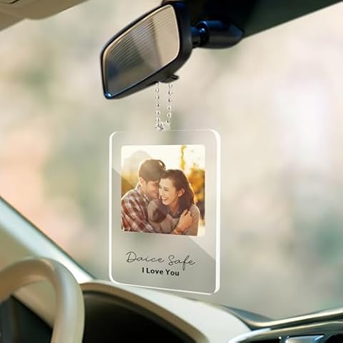Personalized Car Hanging Ornament with Photo,Custom Car Rear View Mirror Hanging Accessories,Customize Acrylic car Pendant Decor (Basic) Cover