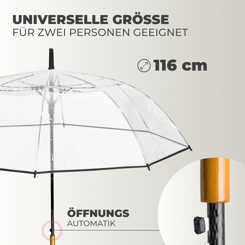 Durchsichtiger Regenschirm Hochzeit mit hochwertigem Echtholzgriff Ø120cm - Eleganter Großer Regenschirm 2 Personen Transparent XXL - Modell CARDIFF